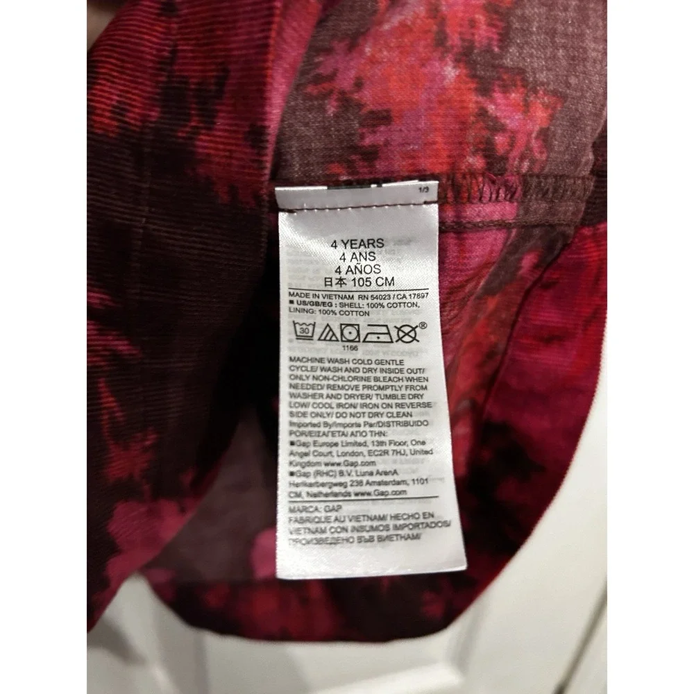 Baby Gap 4‎ Corduroy dress puff sleeve floral Print red delicious Pink